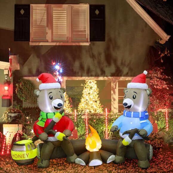 ⚡7FT Christmas Inflatable Sitting Bears Roasting Marshmallow Outdoor Decoration - Picture 6 of 8